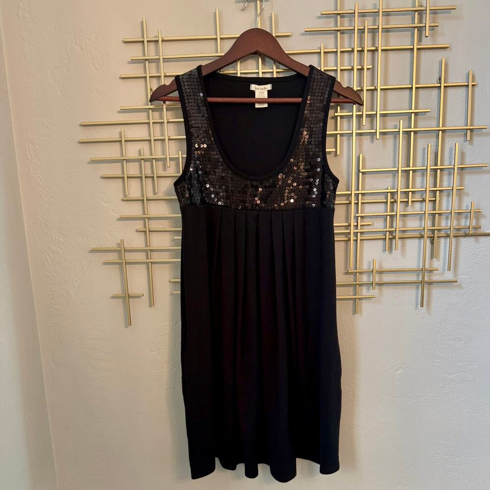 Love Rocks Black Sequin Party Dress L Sleeveless Mini Cocktail Dress